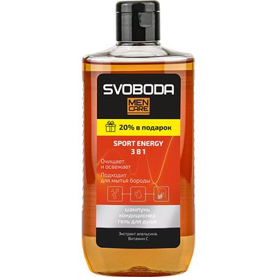 Шампунь для волос SVOBODA MEN CARE 290мл Шампунь-кондиционер-гель для душа 3в1 SPORT ENERGY