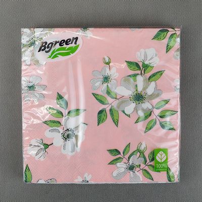 Салфетки бумажные BGREEN 3сл 20шт 33*33см Жасмин розовый фон