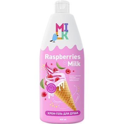 Крем-гель для душа MILK 800мл Молоко и малина