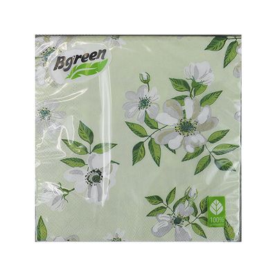 Салфетки бумажные BGREEN 3сл 20шт 33*33см Жасмин зелёный фон