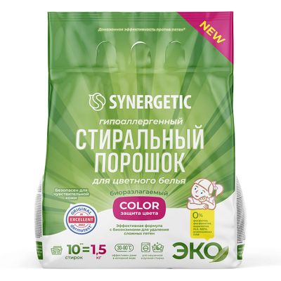 Стиральный порошок SYNERGETIC 1,5кг для цветного белья COLOR