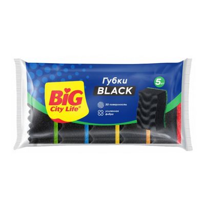 Губка хозяйственная BIG City 5шт кухонные с волнистой поверхностью Максима Black (40шт/ящ)