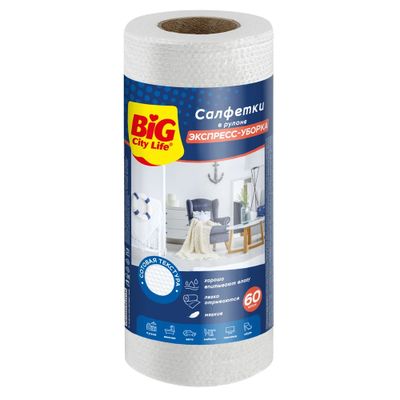 Салфетки хозяйственные BIG City 60шт вискозные в рулоне*16
