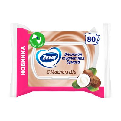 Влажная туалетная бумага ZEWA 80шт с Маслом Ши