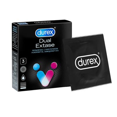 Презервативы Durex Dual Extase №3 из натурального латекса с анестетиком