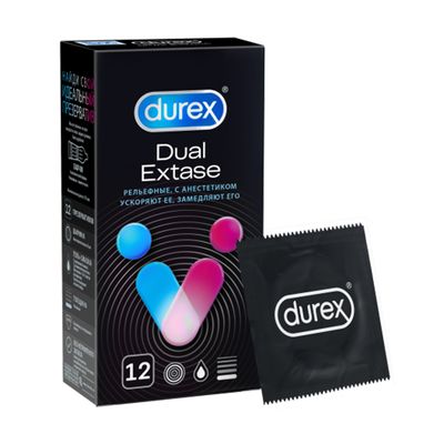 Презервативы Durex Dual Extase №12 из натурального латекса с анестетиком