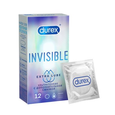 Презервативы Durex Invisible Extra Lube №12 из натурального латекса