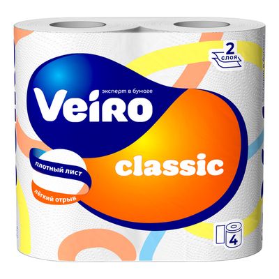 Бумага туалетная VEIRO Classic 4шт 2сл Белая
