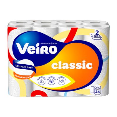 Бумага туалетная VEIRO Classic 24шт 2сл Белая