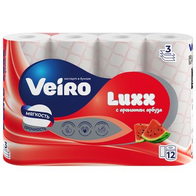 Бумага туалетная VEIRO Luxx 12шт 3сл ароматизированная Арбуз Белая