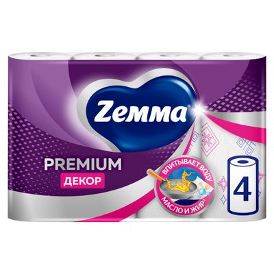 Бумажные полотенца ZEMMA 4шт 2сл Premium Декор