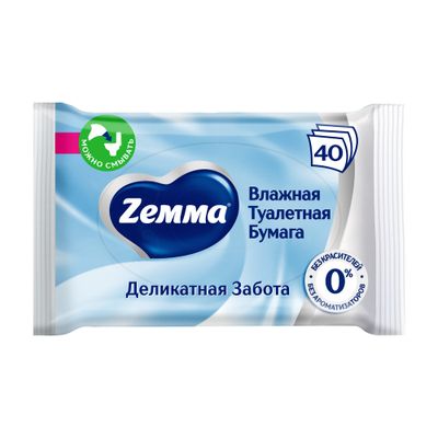 Туалетная бумага Влажная ZEMMA 40шт Деликатная Забота