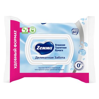 Туалетная бумага Влажная ZEMMA 80шт Деликатная Забота