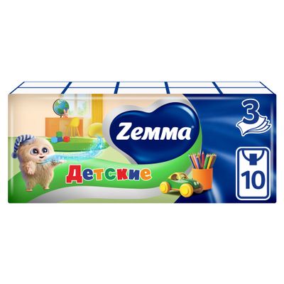 Носовые платки ZEMMA 10шт 3сл Детские (спайка 10шт)