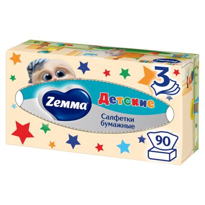 Бумажные салфетки ZEMMA 90шт 3сл Детские