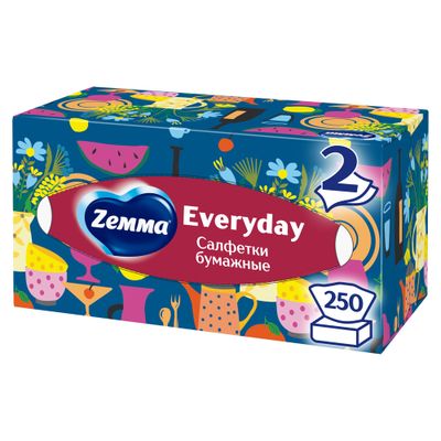 Бумажные салфетки ZEMMA Everyday 250шт 2сл Everyday *12