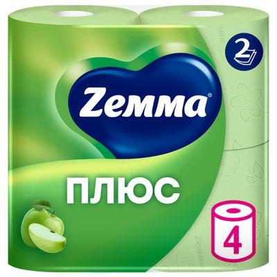 Туалетная бумага ZEMMA Плюс 4шт 2сл Яблоко