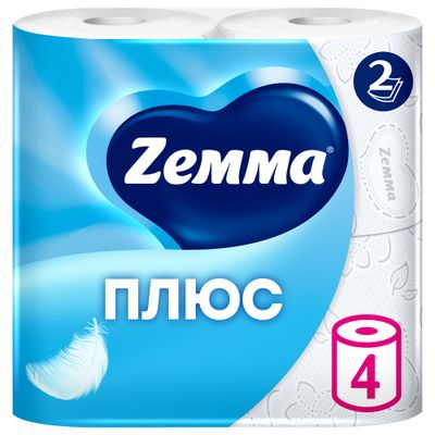 Туалетная бумага ZEMMA Плюс 4шт 2сл Белая