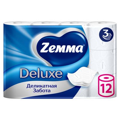 Туалетная бумага ZEMMA Deluxe 12шт 3сл Деликатная Забота