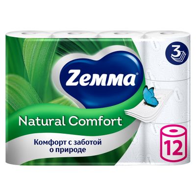 Туалетная бумага ZEMMA Natural 12шт 3сл Comfort