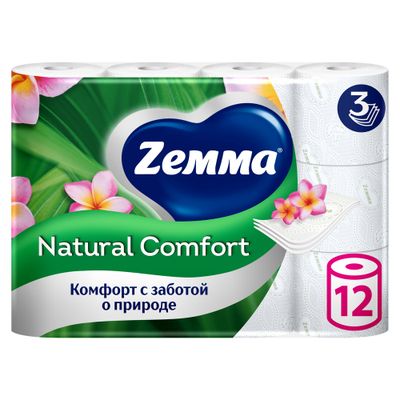 Туалетная бумага ZEMMA Natural 12шт 3сл Тропические Цветы Comfort