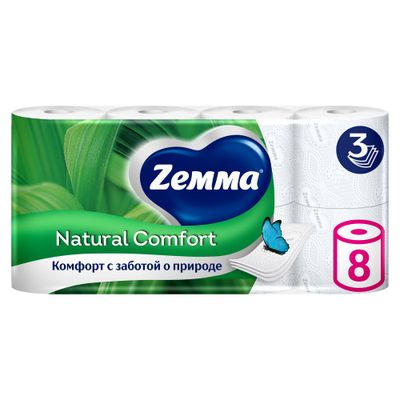 Туалетная бумага ZEMMA Natural 8шт 3сл Comfort