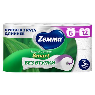 Туалетная бумага ZEMMA Natural 6шт 3сл Comfort Smart