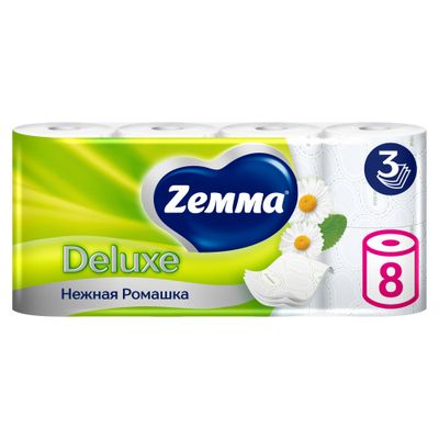 Туалетная бумага ZEMMA Deluxe 8шт 3сл Нежная Ромашка