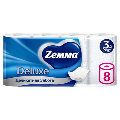 Туалетная бумага ZEMMA Deluxe 8шт 3сл Деликатная Забота