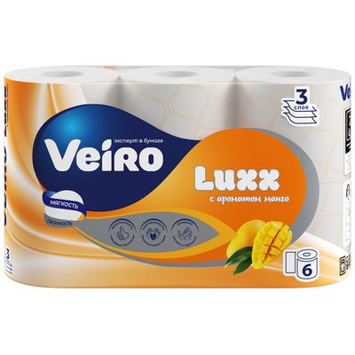 Бумага туалетная VEIRO Luxx 6шт 3сл Бумага туалетная ароматизированная Манго Белая