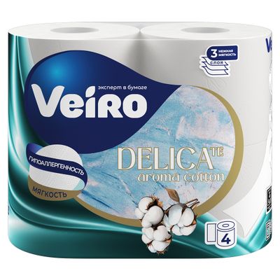 Бумага туалетная VEIRO 4шт 3сл ароматизированная DELICATE Cotton БЕЛЫЙ