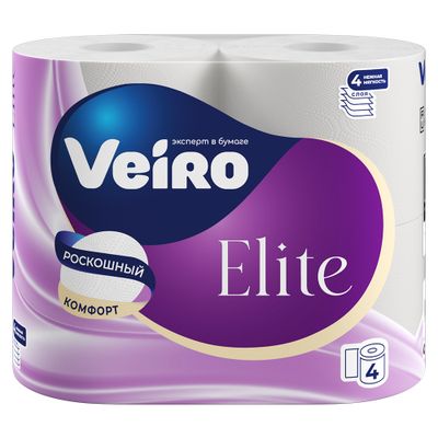 Бумага туалетная VEIRO 4шт 4сл Elite БЕЛЫЙ
