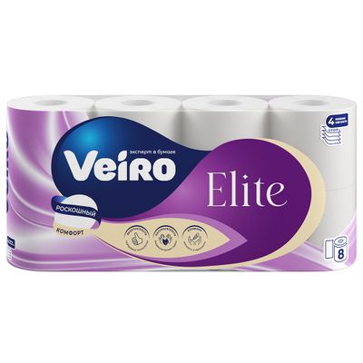 Бумага туалетная VEIRO 8шт 4сл Elite БЕЛЫЙ