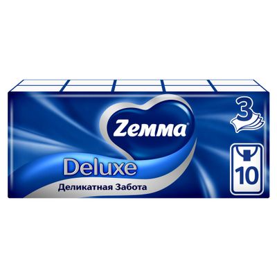 ZEMMA Deluxe10шт 3сл Носовые платки Деликатная Забота (выписка кратно 10 шт!!!)
