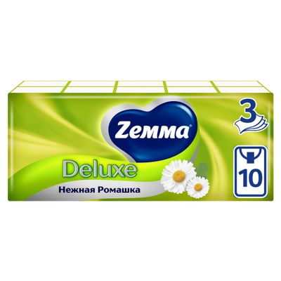 ZEMMA Deluxe10шт 3сл Носовые платки Нежная Ромашка (выписка кратно 10 шт!!!)