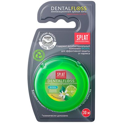 Зубная нить SPLAT DentalFloss 30м объемная с ароматом бергамота и лайма