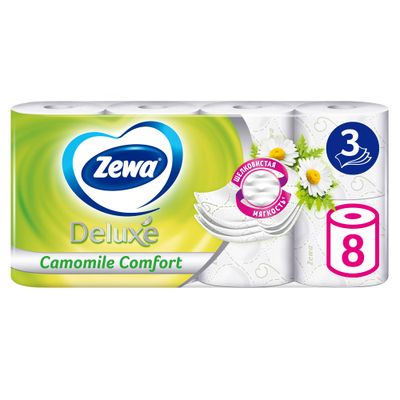 Туалетная бумага ZEWA Delux 8шт 3сл Ромашка