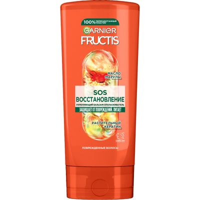 Бальзам-ополаскиватель для волос GARNIER Fructis 200мл SOS Восстановление укрепляющий для секущихся и поврежденных волос, с Керафилом и Маслом Амлы