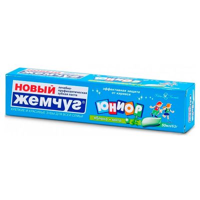 Зубная паста НОВЫЙ ЖЕМЧУГ 50мл Юниор Яблоко + мята