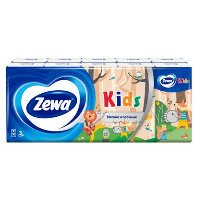 Бумажные платочки ZEWA Kids 10шт 3сл (выписка кратно 10 шт!!!)