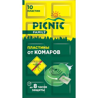Средство от комаров, клещей и других летающих PICNIC Family 10шт пластины от комаров