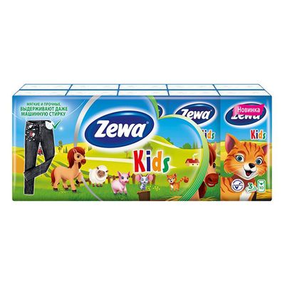 Бумажные платочки ZEWA Kids 10шт 3сл (спайка 10шт)