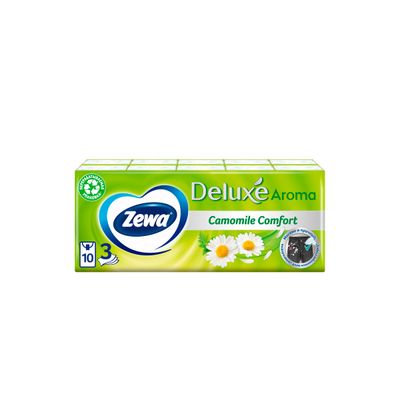 Бумажные платочки ZEWA Delux 10шт с ароматом ромашки (спайка 10шт)