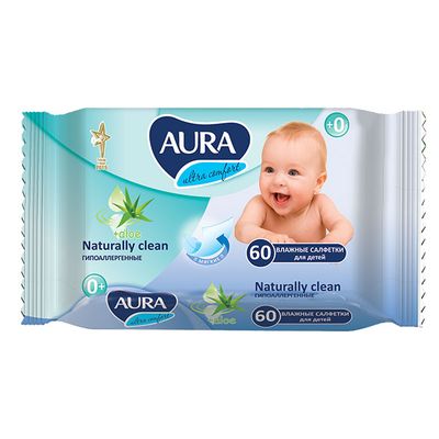 Влажные салфетки для детей AURA ULTRA COMFORT 60шт