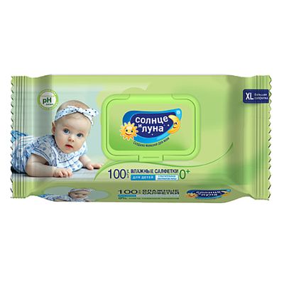 Влажные салфетки для детей СОЛНЦЕ И ЛУНА ECO 100шт с экстрактом липы с крышкой