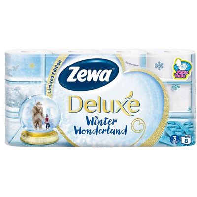 Туалетная бумага ZEWA Delux 8шт 3сл Белая Зимняя коллекция