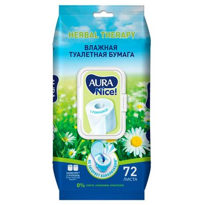Влажная туалетная бумага AURA Nice 72шт с крышкой