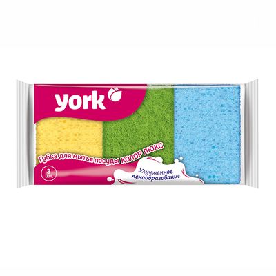 YORK Губка для мытья посуды Колор ЛЮКС 3 шт.