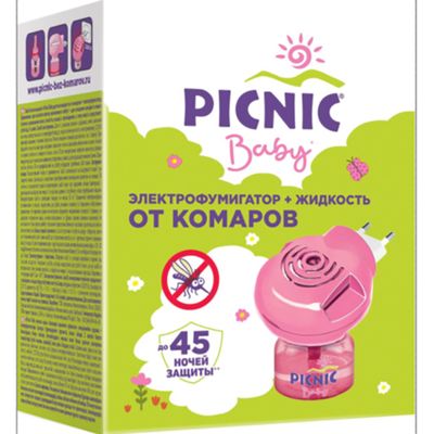 Средство от летающих PICNIC Baby Электрофумигатор + 30мл жидкость от комаров 45 ночей*6