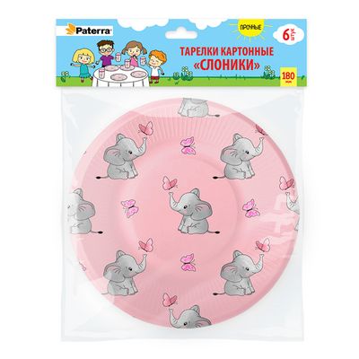 Одноразовая посуда PATERRA 6шт бумажные тарелки 180мм СЛОНИКИ